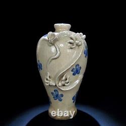 10.2 Antique Chinese Porcelain song dynasty Blue white flower dragon Pulm Vase