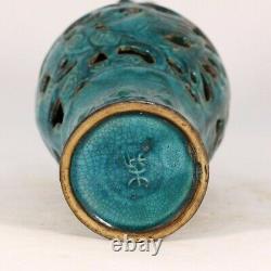 10.2 Chinese Old Antique dynasty Porcelain Blue glaze phoenix ear flower Vase