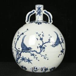 10.4 Antique dynasty Porcelain yongle mark Blue white Magpie Plum blossom vase