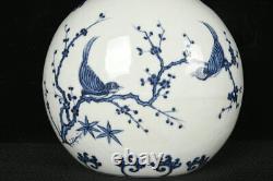 10.4 Antique dynasty Porcelain yongle mark Blue white Magpie Plum blossom vase