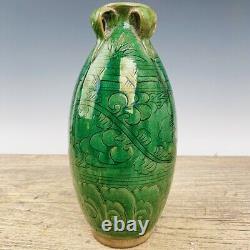 10.4 Chinese Old dynasty Porcelain Green glaze Ice crack flower Four ear Vase