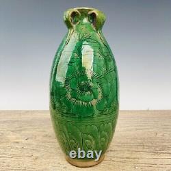 10.4 Chinese Old dynasty Porcelain Green glaze Ice crack flower Four ear Vase