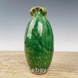 10.4 Chinese Old dynasty Porcelain Green glaze Ice crack flower Four ear Vase