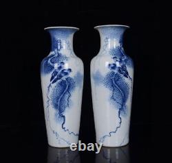 10.6 A Pair Chinese Blue&white Porcelain HandPainted Flowers&Birds Vase