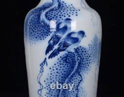 10.6 A Pair Chinese Blue&white Porcelain HandPainted Flowers&Birds Vase