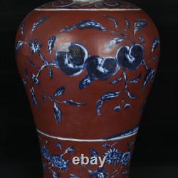 10.6 Antique dynasty Porcelain xuande mark Blue white Branch flower Fruits vase