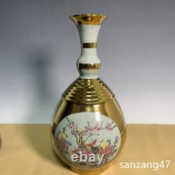 10.6 Old Song dynasty Porcelain ru kiln mark gilt famille rose flower bird vase