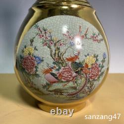 10.6 Old Song dynasty Porcelain ru kiln mark gilt famille rose flower bird vase