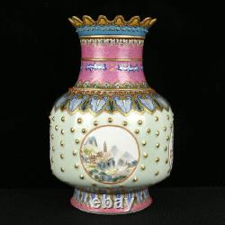 10.6Antique dynasty Porcelain qianlong mark colour enamels landscape house vase