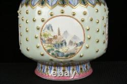 10.6Antique dynasty Porcelain qianlong mark colour enamels landscape house vase