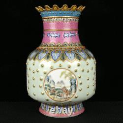 10.6Antique dynasty Porcelain qianlong mark colour enamels landscape house vase