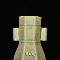 10 Antique song dynasty Porcelain longquan kiln cyan Ice crack double ear vase