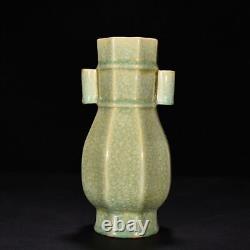 10 Antique song dynasty Porcelain longquan kiln cyan Ice crack double ear vase