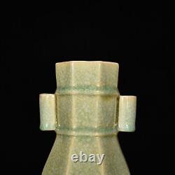 10 Antique song dynasty Porcelain longquan kiln cyan Ice crack double ear vase