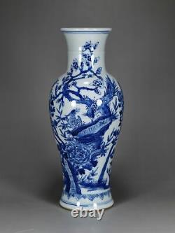 10 Chinese old qing dynasty Porcelain kangxi mark Blue white flowers bird vase