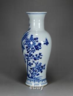 10 Chinese old qing dynasty Porcelain kangxi mark Blue white flowers bird vase