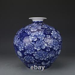 10 Collect Chinese Qing Blue White Porcelain Pomegranate Tree Peony Vase