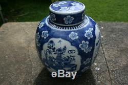 10 Tall 19th C. Antique Chinese Porcelain Blue White Large Jar with Lid Marks