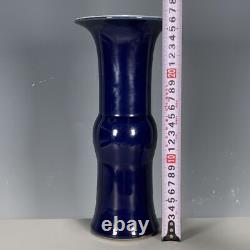 10 inch China Jingdezhen Porcelain Ji Blue Glazed Flower Goblet Vase Qing Kangxi