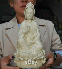 10Chinese Dehua Porcelain lotus Ruyi Kwan-yin Guanyin Bodhisattva Buddha statue