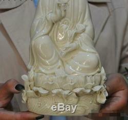 10Chinese Dehua Porcelain lotus Ruyi Kwan-yin Guanyin Bodhisattva Buddha statue
