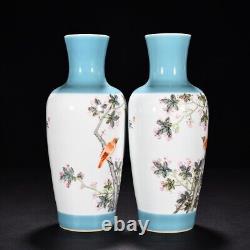 11.0 china antique late qing dynasty porcelain a pair flower bird pattern vase
