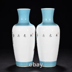 11.0 china antique late qing dynasty porcelain a pair flower bird pattern vase