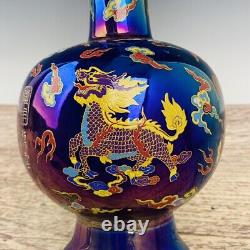 11.2 Antique Song dynasty Porcelain ding kiln Qicai Dragon Kylin Long neck vase