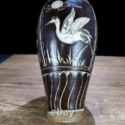 11.2 Old Chinese Porcelain Song dynasty cizhou kiln Black White crane Pulm Vase