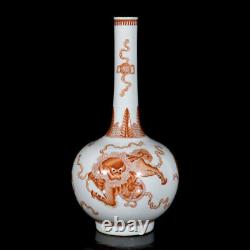 11.4 China Qing Dynasty Porcelain Kangxi Mark HandPainted Exquisite Lion Vase