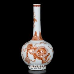 11.4 China Qing Dynasty Porcelain Kangxi Mark HandPainted Exquisite Lion Vase