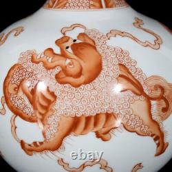 11.4 China Qing Dynasty Porcelain Kangxi Mark HandPainted Exquisite Lion Vase