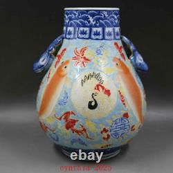 11.5Chinese antique Porcelain qing kangxi Blue & white doucai lucky charm vase