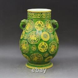 11.8 Collect Chinese Ming Porcelain Green Area Animal Kylin Qilin Vase