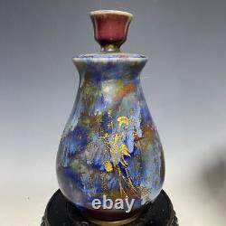 11.8 china antique song dynasty guan kiln jun porcelain gilt beauty fambe vase
