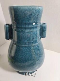 11 China ancient Porcelain Song dynasty Ru kiln crackle glaze blue ear bottle