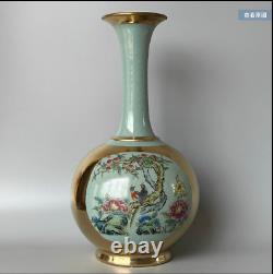 11 China song dynasty Porcelain ru kiln mark gilt famille rose flower bird vase