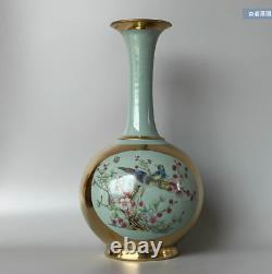 11 China song dynasty Porcelain ru kiln mark gilt famille rose flower bird vase