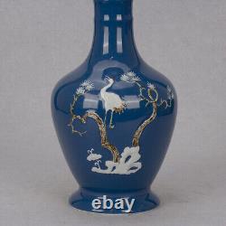 11 Chinese Porcelain Lake Blue Glaze Animal Red-crowned Crane Flower Vase