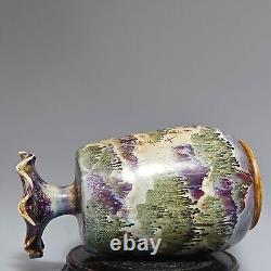 11China Old song Porcelain jun kiln gilt Fambe landscape Flower mouth vase