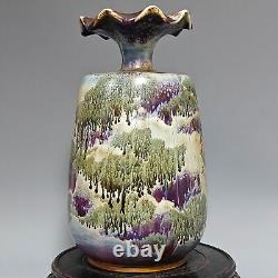 11China Old song Porcelain jun kiln gilt Fambe landscape Flower mouth vase