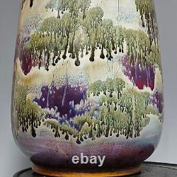 11China Old song Porcelain jun kiln gilt Fambe landscape Flower mouth vase