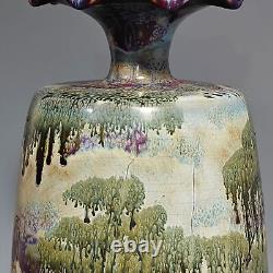 11China Old song Porcelain jun kiln gilt Fambe landscape Flower mouth vase