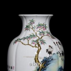 12.4 Chinese Porcelain Qing dynasty qianlong mark famille rose crane deer Vase