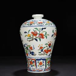 12 China old dynasty Porcelain xuande mark wucai Branch flower Fruits plum vase