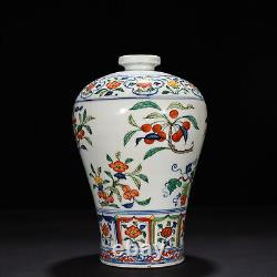 12 China old dynasty Porcelain xuande mark wucai Branch flower Fruits plum vase