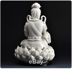 12 Chinese Dehua White Porcelain Lianhua Kwan-yin Guanyin Buddha Statue