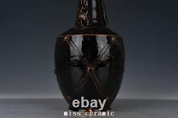 12 Old Antique Chinese Porcelain song dynasty ding kiln Black glaze flower Vase