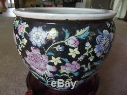 12 Planter Flower Pot Jardiniere Fish Bowl Chinese Porcelain Famille Rose Noir