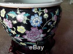 12 Planter Flower Pot Jardiniere Fish Bowl Chinese Porcelain Famille Rose Noir